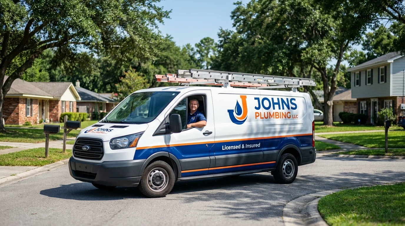 Johns Plumbing LLC service van in Crockett, TX