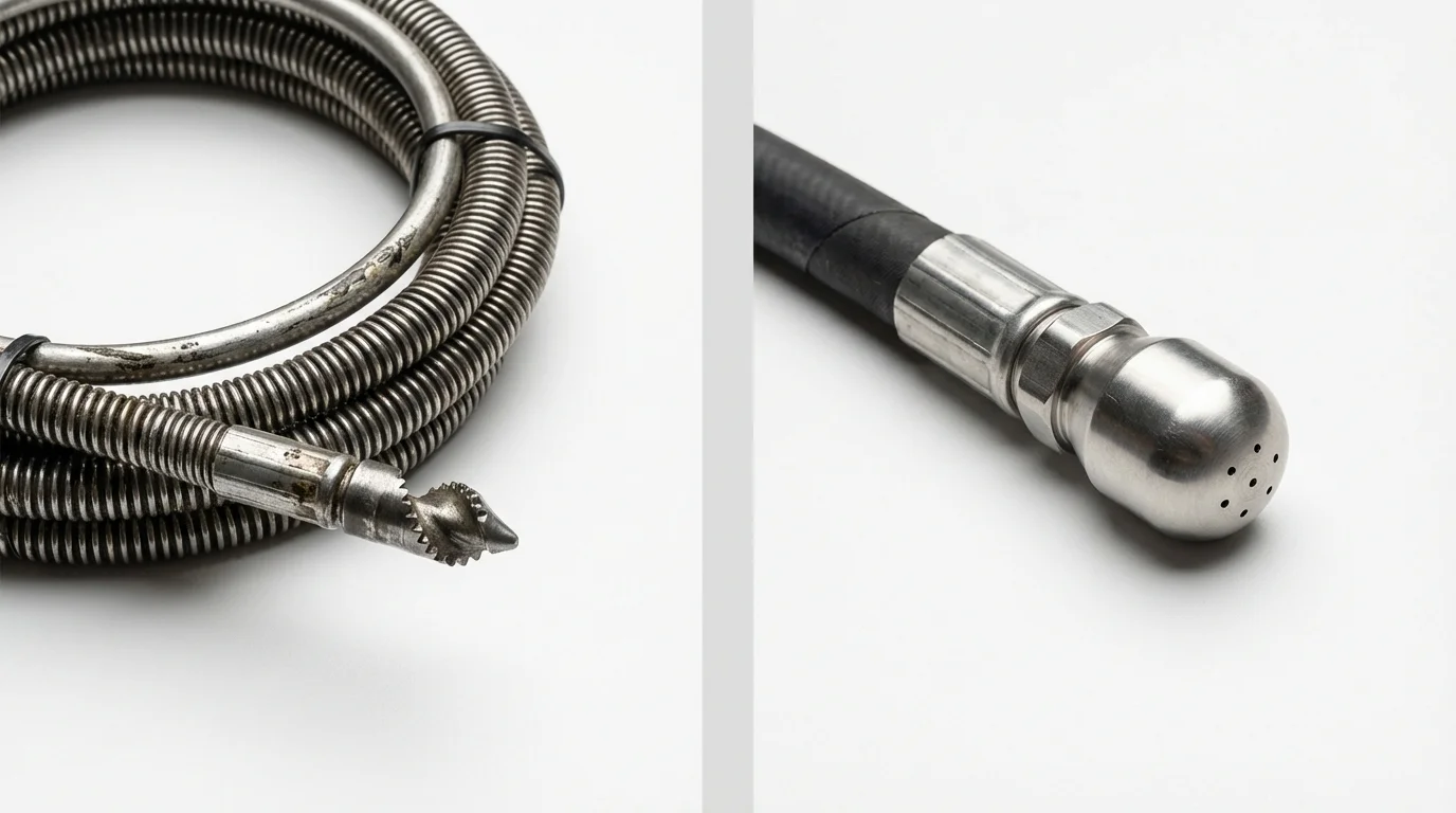 Drain snake cable and hydro jetting nozzle used for drain cleaning in Crockett, TX