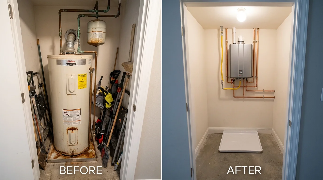 Tank water heater versus wall-mounted tankless unit comparison for Crockett, TX homeowners