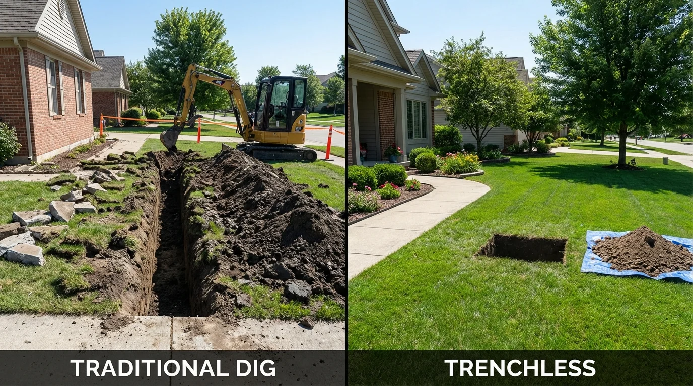Trenchless sewer repair with minimal yard damage versus traditional excavation in Crockett, TX